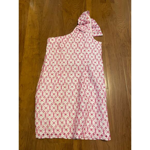 J. Crew Eyelet One-shoulder Mini Dress pink white cotton lined embroidered 6 - Picture 3 of 10